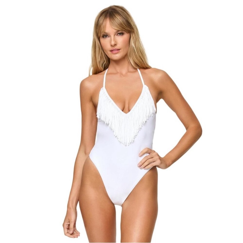 L*Space Desert Days White Fringe One-Piece Swimsuit
